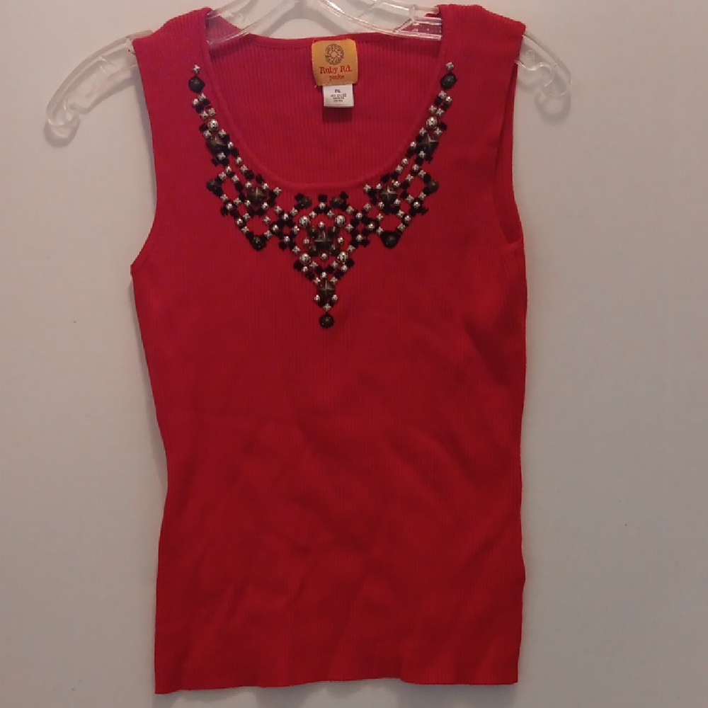 Red Embellished Sleeveless Top